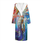Colorful Seahorse Print Hooded Bathrobe