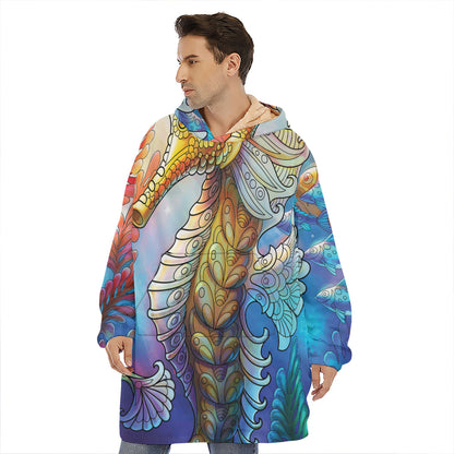 Colorful Seahorse Print Hoodie Blanket