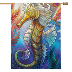 Colorful Seahorse Print House Flag