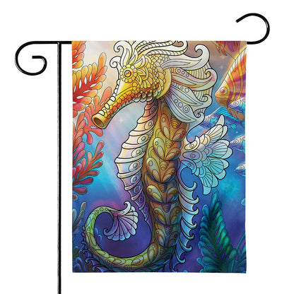Colorful Seahorse Print House Flag