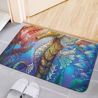 Colorful Seahorse Print Indoor Door Mat