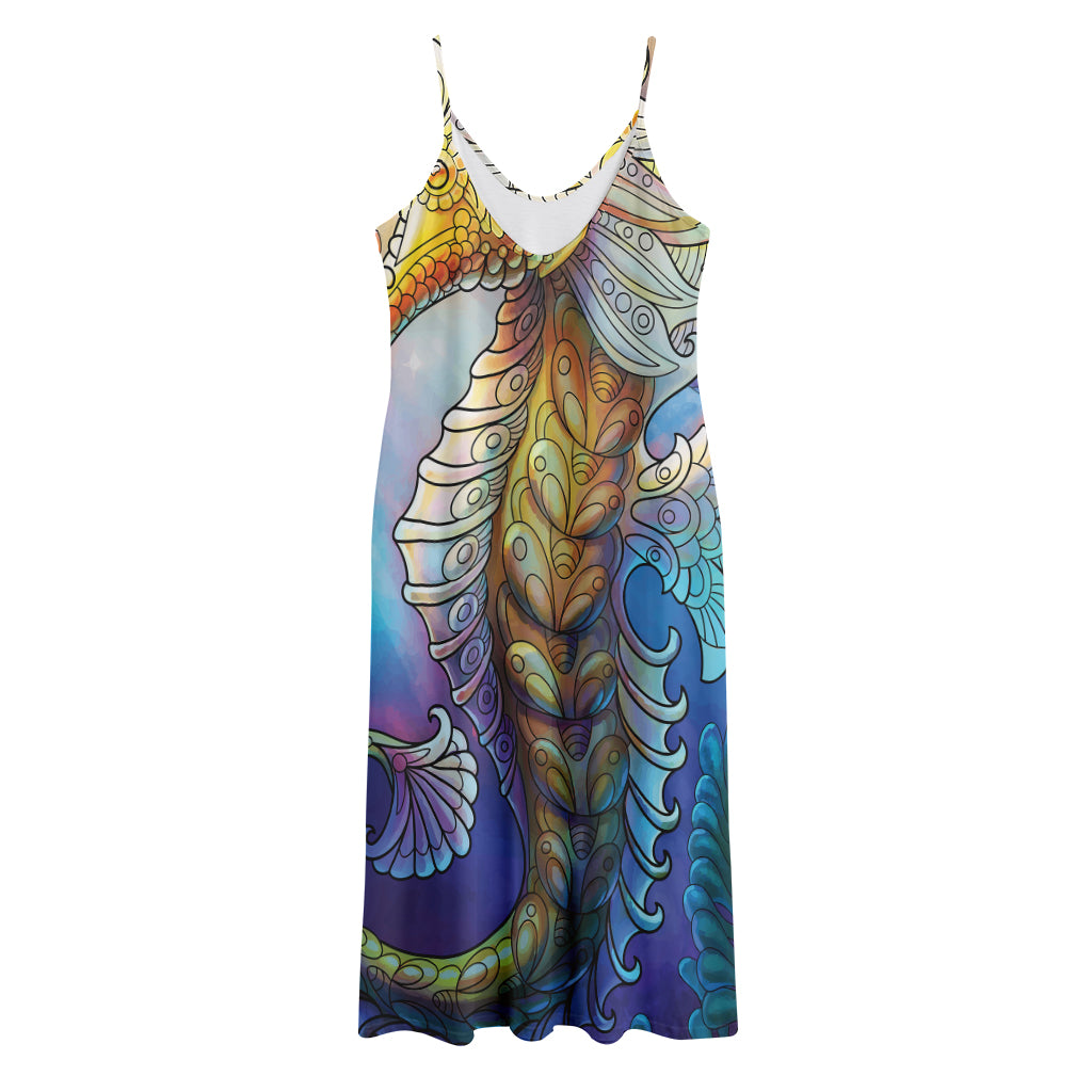 Colorful Seahorse Print Jersey Midi Cami Dress