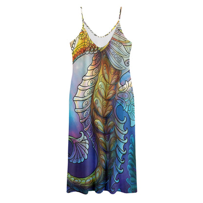 Colorful Seahorse Print Jersey Midi Cami Dress
