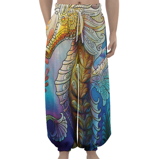 Colorful Seahorse Print Lantern Pants