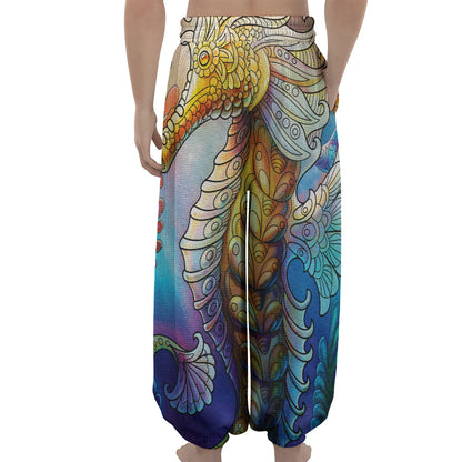 Colorful Seahorse Print Lantern Pants