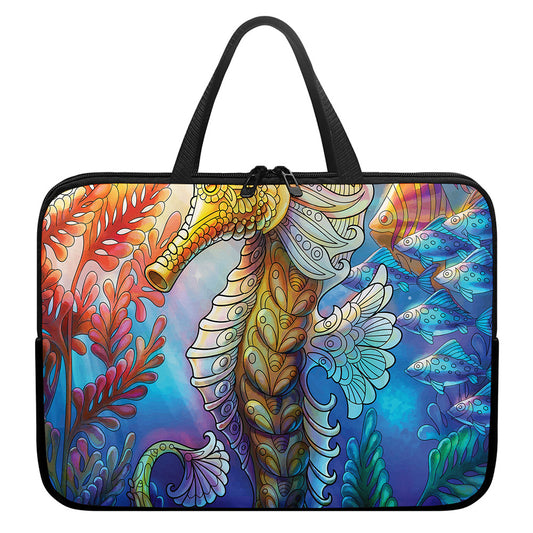 Colorful Seahorse Print Laptop Sleeve With Handle