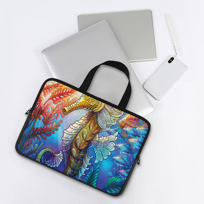 Colorful Seahorse Print Laptop Sleeve With Handle