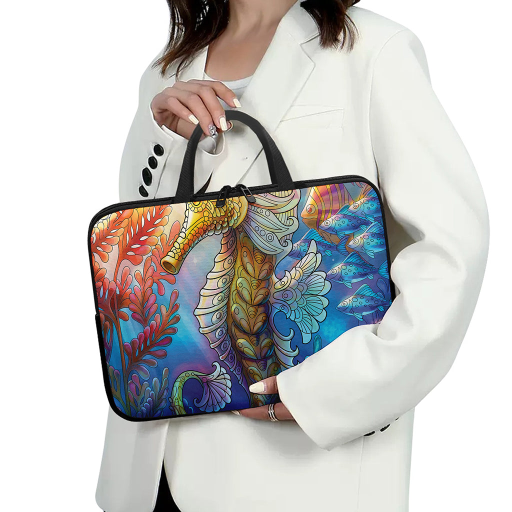 Colorful Seahorse Print Laptop Sleeve With Handle