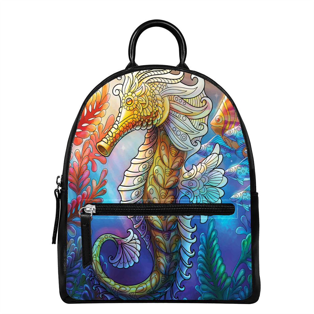 Colorful Seahorse Print Leather Backpack