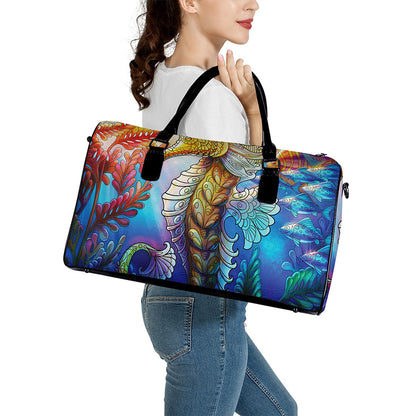 Colorful Seahorse Print Leather Duffle Bag