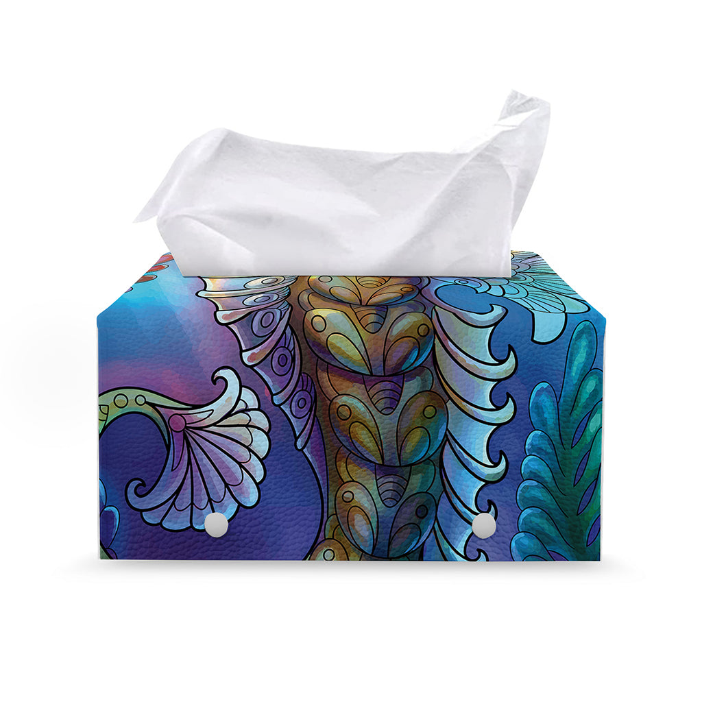 Colorful Seahorse Print Leather Tissue Box Cover