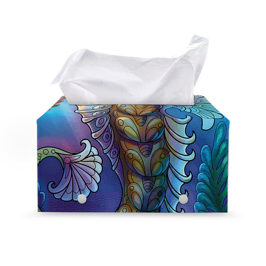 Colorful Seahorse Print Leather Tissue Box Cover