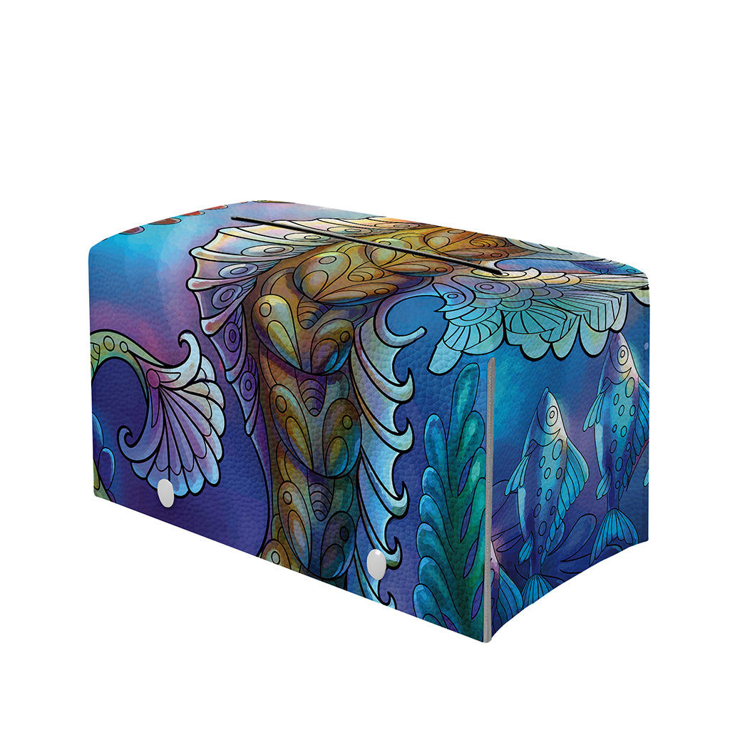 Colorful Seahorse Print Leather Tissue Box Cover