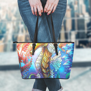 Colorful Seahorse Print Leather Tote Bag