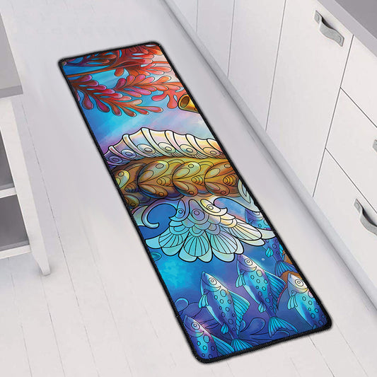 Colorful Seahorse Print Long Kitchen Mat