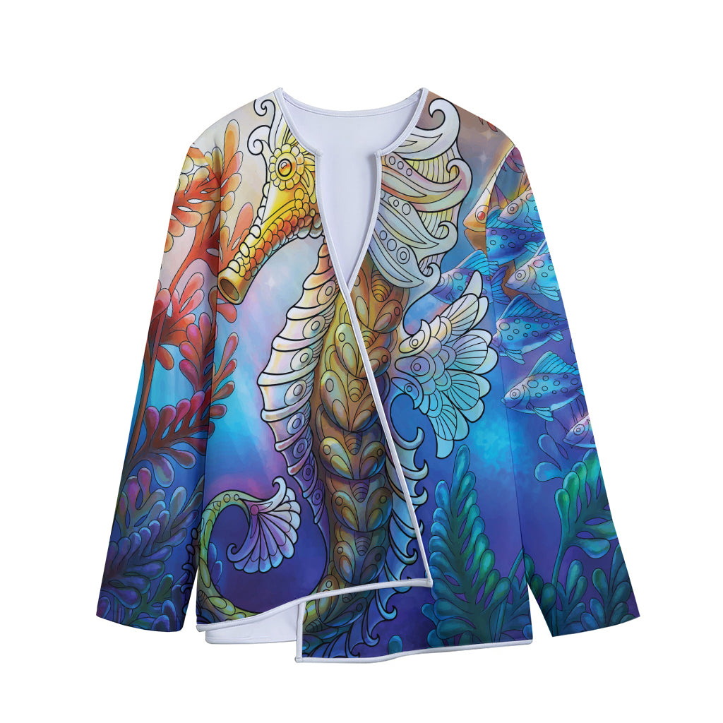 Colorful Seahorse Print Long Sleeve Short Coat