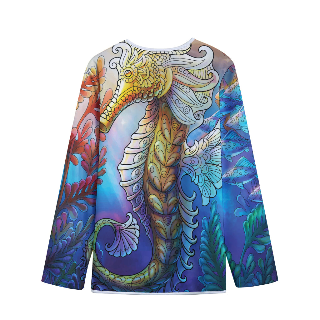Colorful Seahorse Print Long Sleeve Short Coat