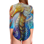 Colorful Seahorse Print Long Sleeve Swimsuit