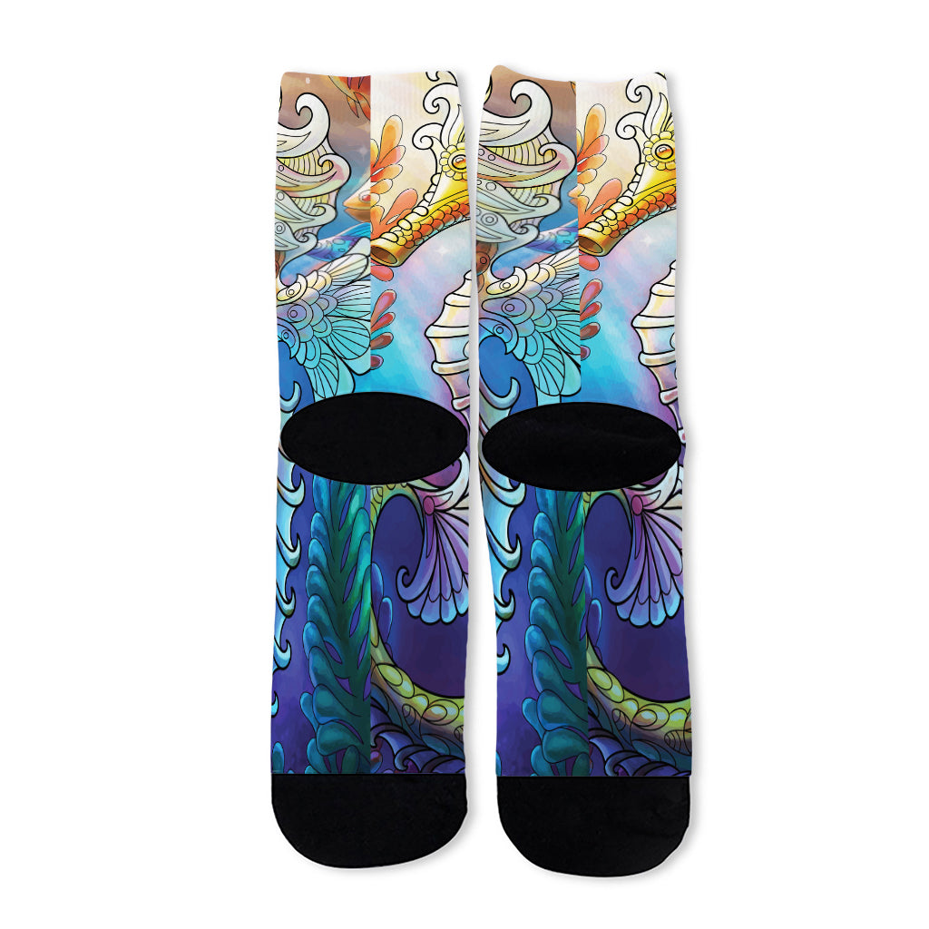 Colorful Seahorse Print Long Socks