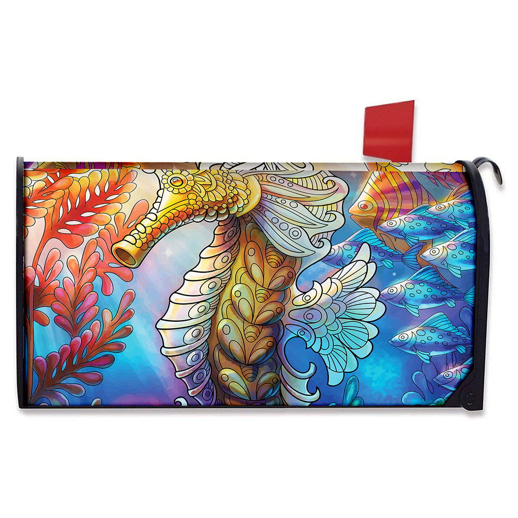 Colorful Seahorse Print Mailbox Cover
