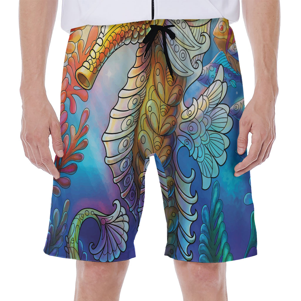 Colorful Seahorse Print Men's Beach Shorts