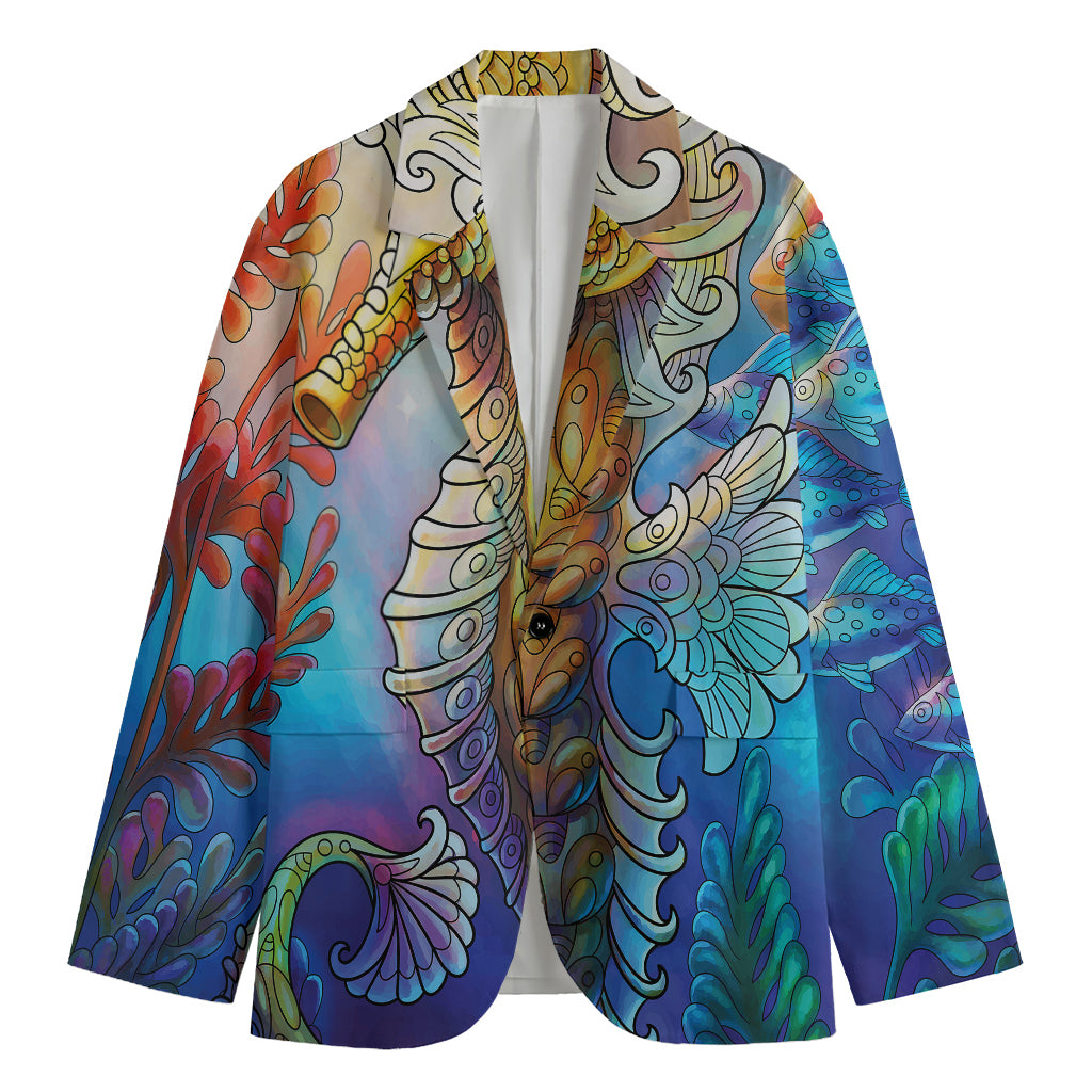 Colorful Seahorse Print Men's Blazer