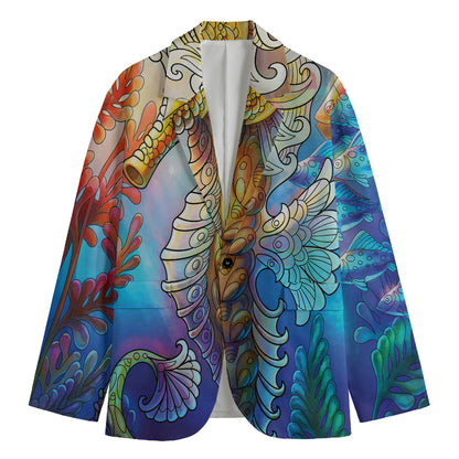 Colorful Seahorse Print Men's Blazer