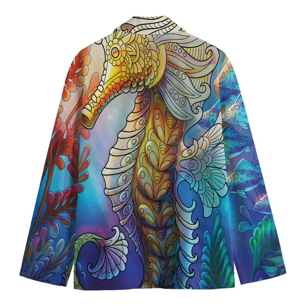 Colorful Seahorse Print Men's Blazer