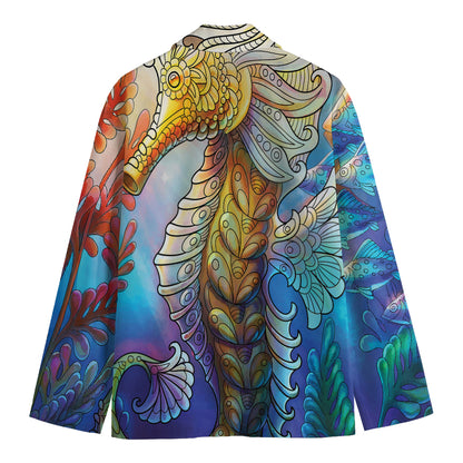 Colorful Seahorse Print Men's Blazer