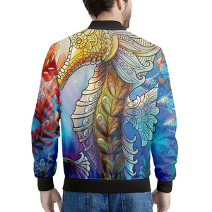Colorful Seahorse Print Men's Bomber Jacket