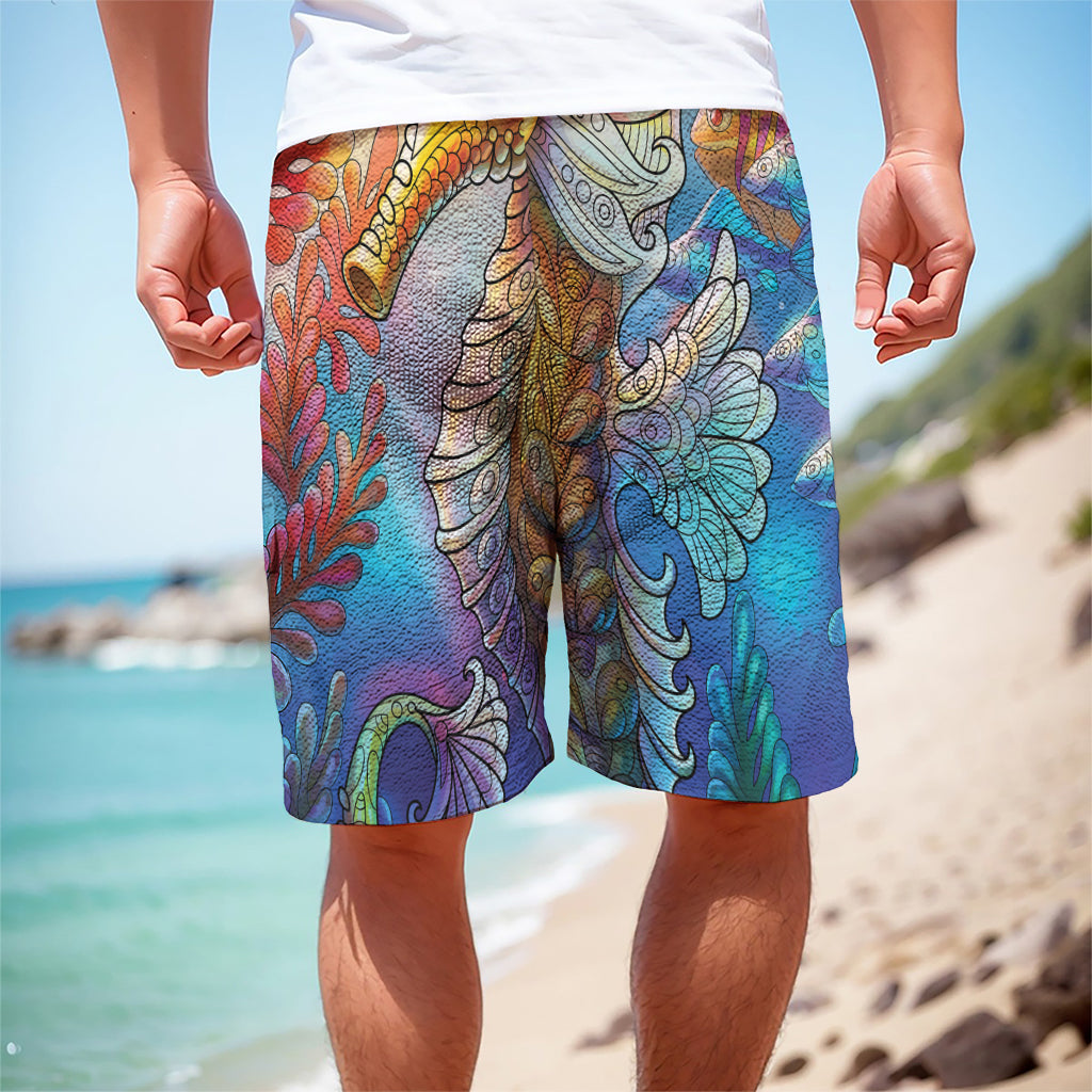 Colorful Seahorse Print Men's Cargo Shorts