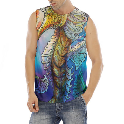 Colorful Seahorse Print Men's Fitness Tank Top