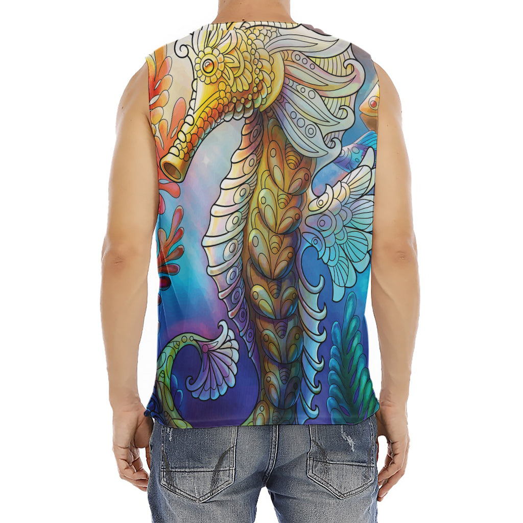 Colorful Seahorse Print Men's Fitness Tank Top