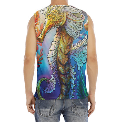 Colorful Seahorse Print Men's Fitness Tank Top