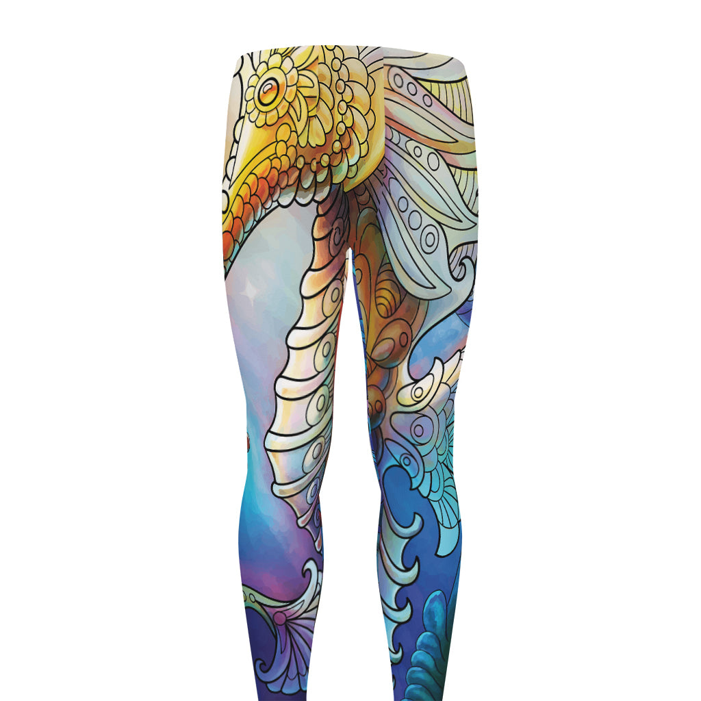 Colorful Seahorse Print Men's leggings