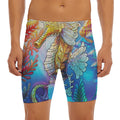 Colorful Seahorse Print Men's Long Boxer Briefs