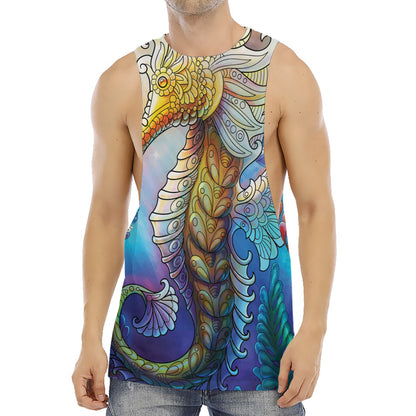 Colorful Seahorse Print Men's Muscle Tank Top