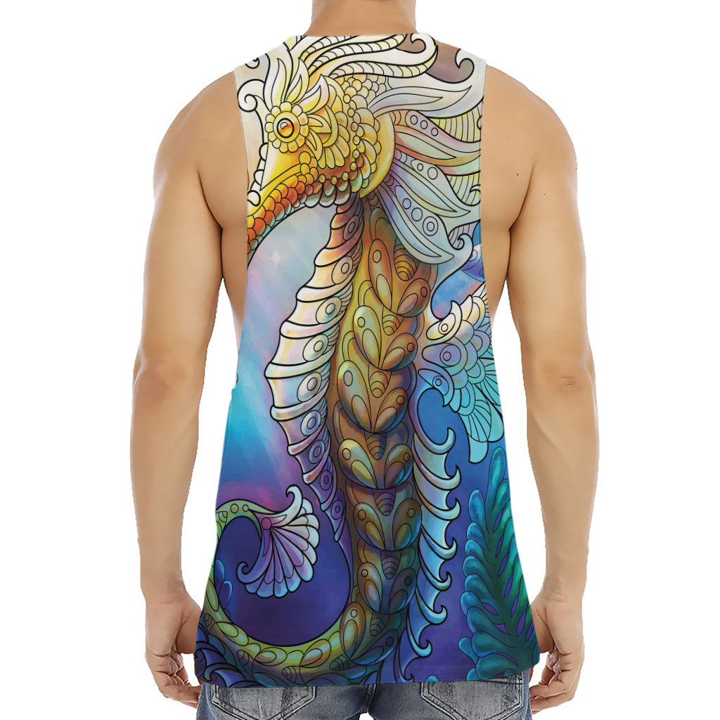 Colorful Seahorse Print Men's Muscle Tank Top