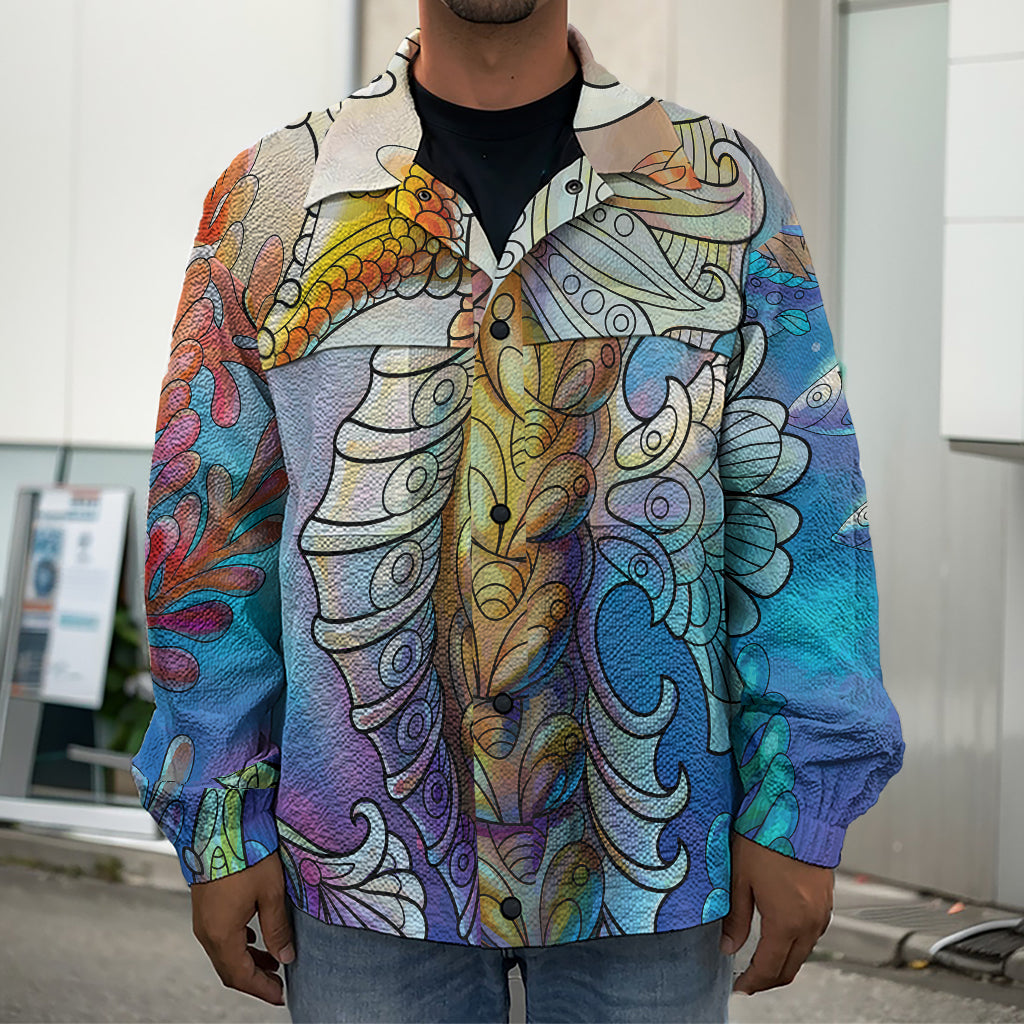 Colorful Seahorse Print Men's Shirt Jacket