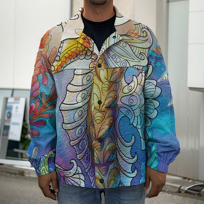 Colorful Seahorse Print Men's Shirt Jacket