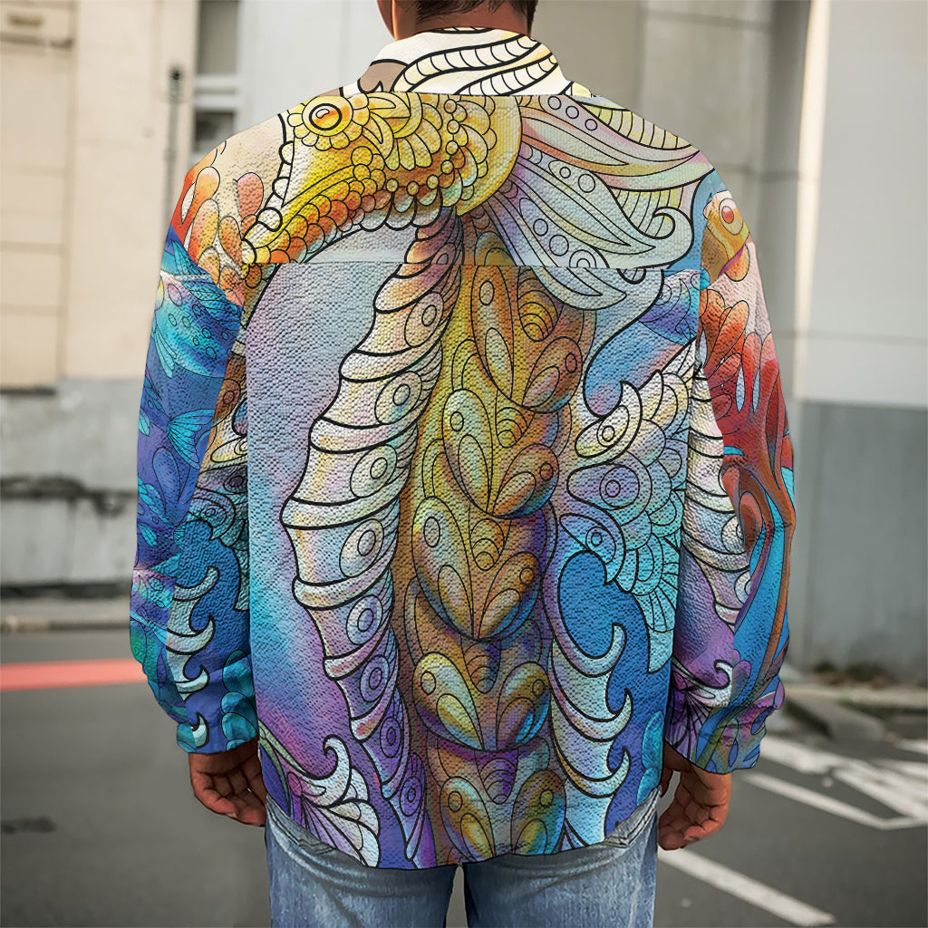 Colorful Seahorse Print Men's Shirt Jacket