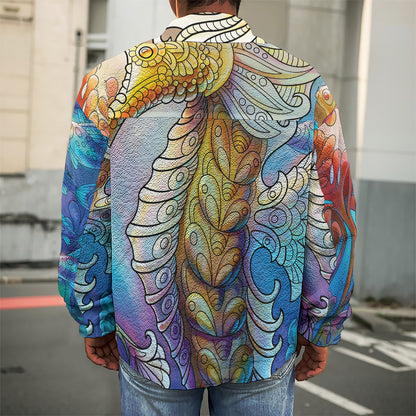 Colorful Seahorse Print Men's Shirt Jacket