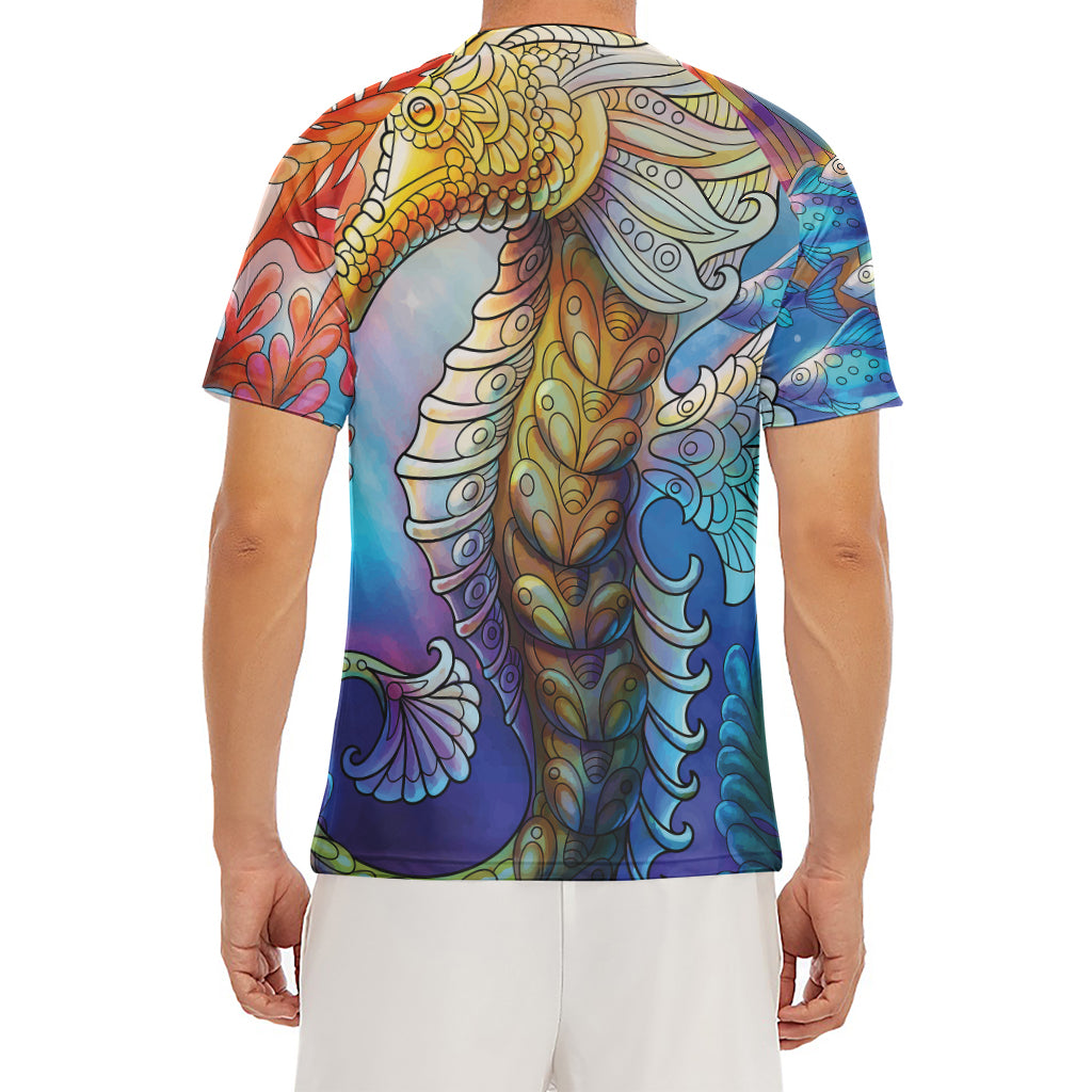 Colorful Seahorse Print Men's Short Sleeve Rash Guard