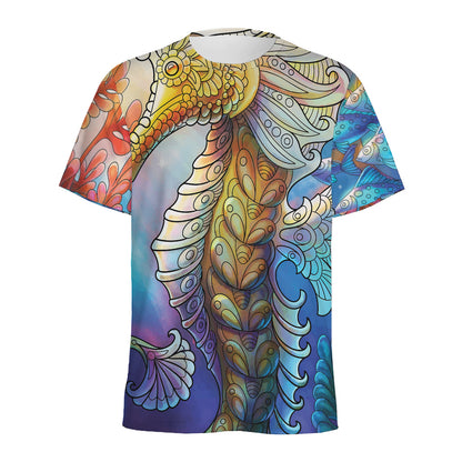 Colorful Seahorse Print Men's Sports T-Shirt