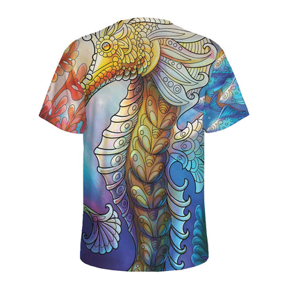 Colorful Seahorse Print Men's Sports T-Shirt