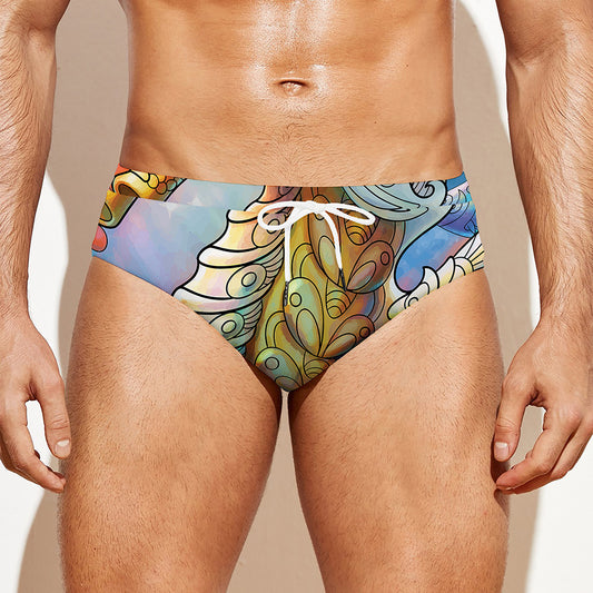 Colorful Seahorse Print Men's Swim Briefs