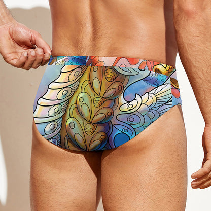Colorful Seahorse Print Men's Swim Briefs