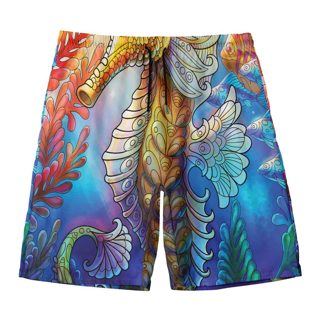 Colorful Seahorse Print Men's Swim Trunks