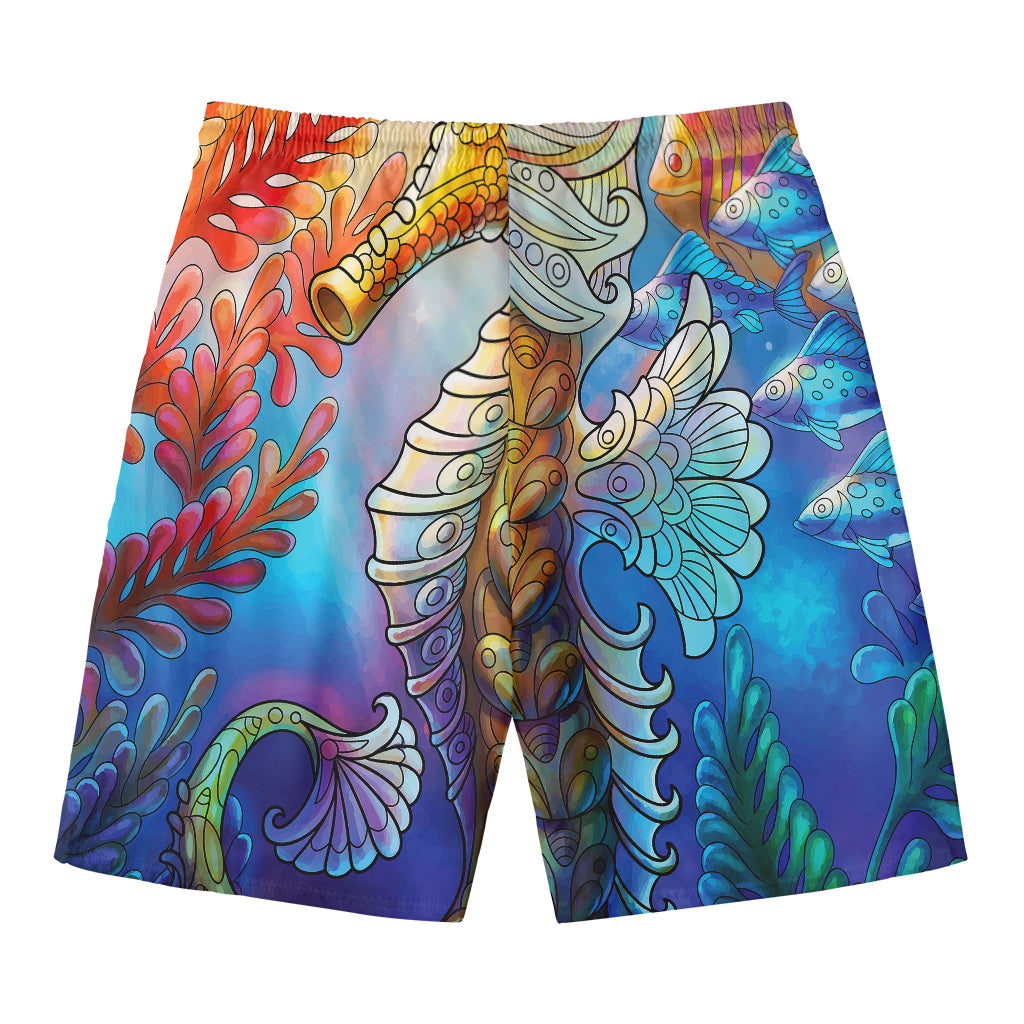 Colorful Seahorse Print Men's Swim Trunks
