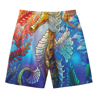 Colorful Seahorse Print Men's Swim Trunks